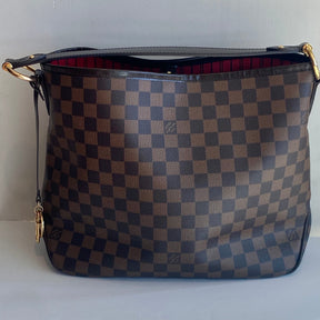 Louis Vuitton Damier Ebene Delightful Hobo PM Bag Coated Canvas Leather Strap Trim