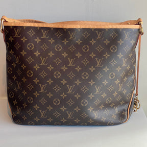 Louis Vuitton Delightful Hobo MM Bag Side Polished Brass Hardware Leather Trim LV Classic Monogram