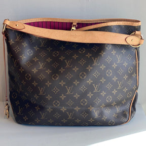 Louis Vuitton Delightful Hobo MM Bag Front Coated Canvas Leather Strap Pink Striped Fabric Interior