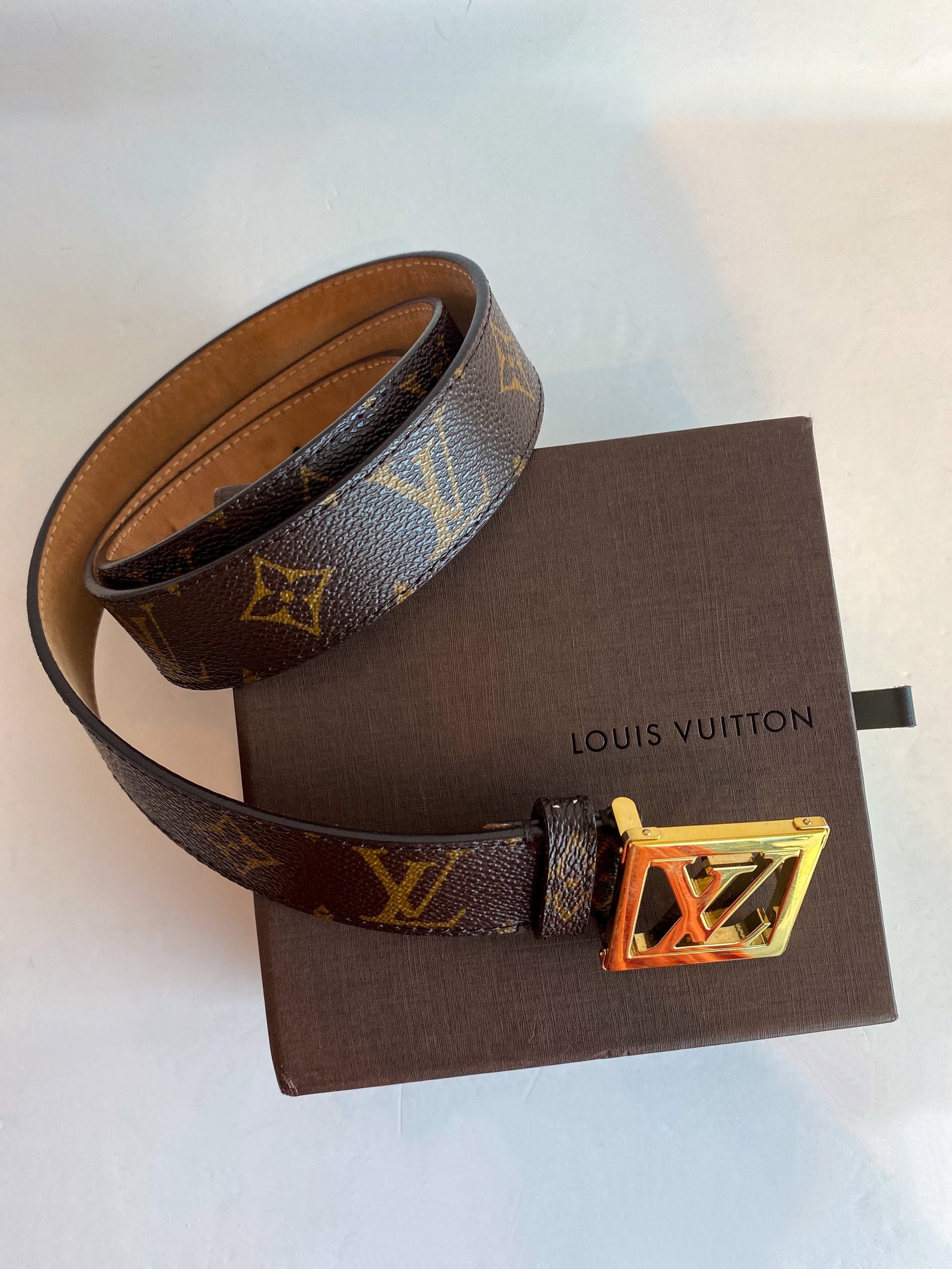 Louis Vuitton Monogram Belt with Box Gold Buckle