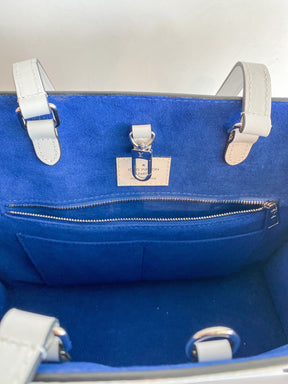 Louis Vuitton Onthego MM Epi Leather White Tote Bag Blue Interior
