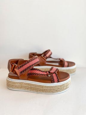 Prada Nomad Platform Sandals Brown Red Side of Shoes