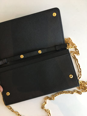 Prada Saffiano Black Leather Wallet on Chain