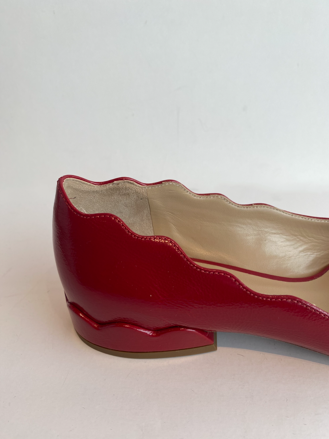 Chloe Scalloped Ballet Flats Red Patent Heel