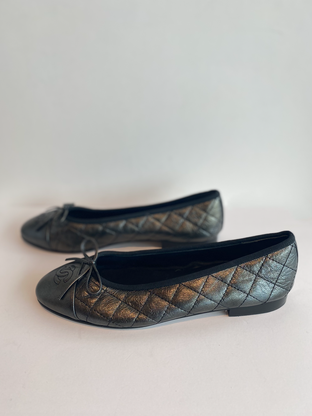 Chanel Quilted Ballet Flat in Gunmetal Side
