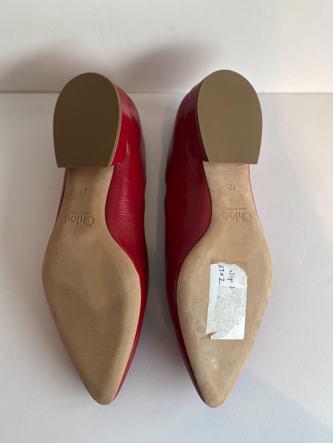 Chloe Scalloped Ballet Flats Red Patent Bottom