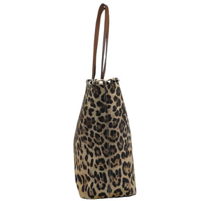Valentino Rockstud Leopard-Print Canvas and Leather Tote  Studded Trim   Gold Tone Hardware  Leather Straps  Leopard-Print Canvas Exterior   Two Leather Valentino Logo Patch   Leather Lined Interior   Magnetic Top Closure  