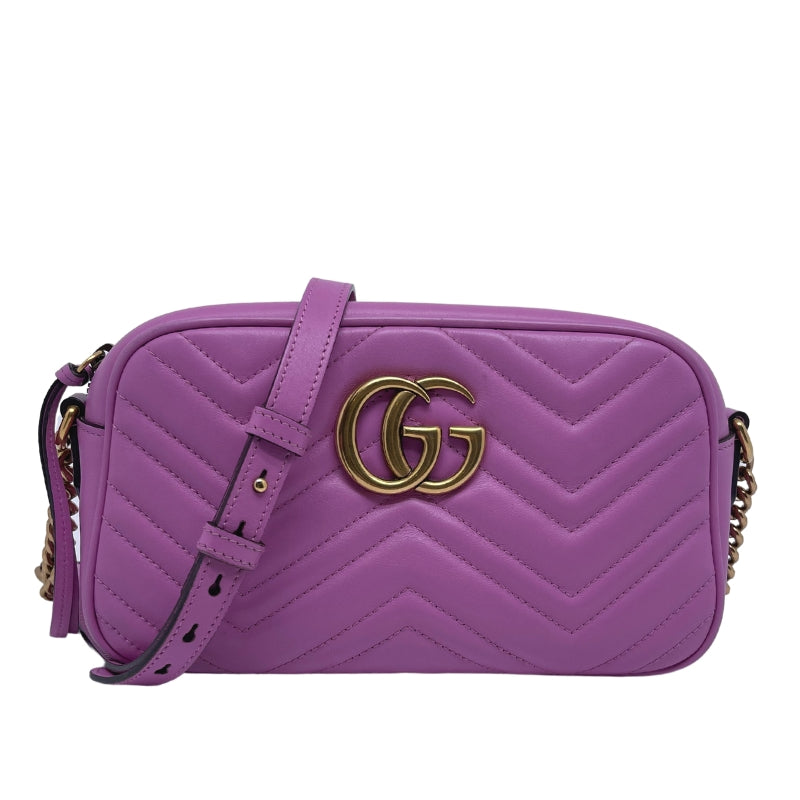 Gucci GG Marmont Small Shoulder Bag  Orchid Pink Chevron Matelassé Leather  Aged Gold-Tone Hardware  "GG" Logo Hardware  