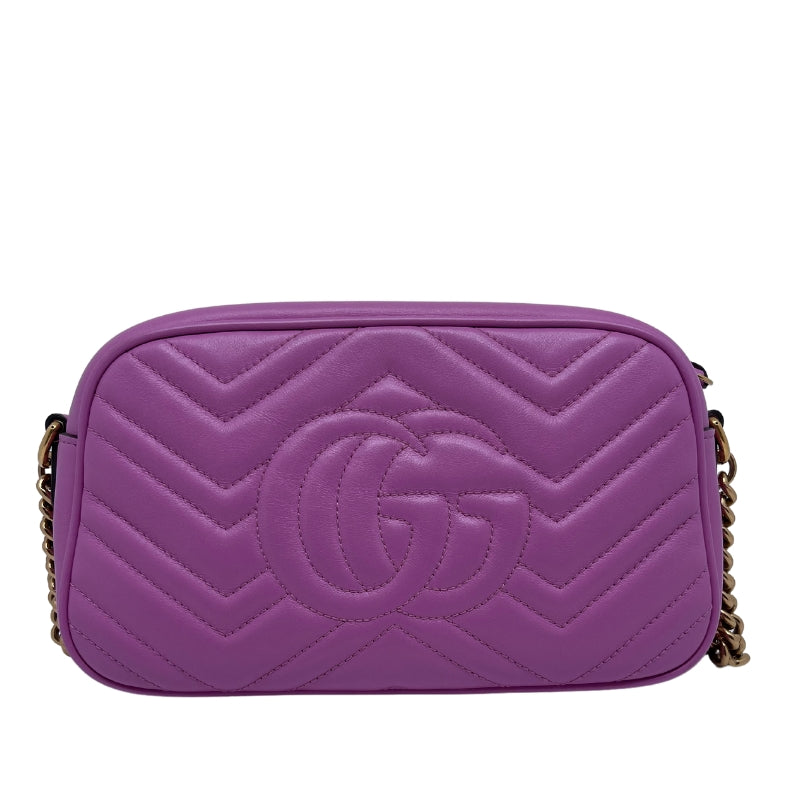 Gucci GG Marmont Small Shoulder Bag Orchid Pink Chevron Matelassé Leather Aged Gold-Tone Hardware "GG" Logo Hardware