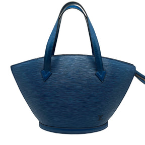 Louis Vuitton Epi Saint Jacques PM Shoulder Bag Blue Epi Leather Exterior   Gold Toned Hardware  LV Monogram  Two Exterior Flat Handles  Top Zip Enclosure   Blue Suede Interior   Single Interior Flat Pocket