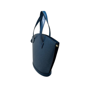 Louis Vuitton Epi Saint Jacques PM Shoulder Bag Blue Epi Leather Exterior   Gold Toned Hardware  LV Monogram  Two Exterior Flat Handles  Top Zip Enclosure   Blue Suede Interior   Single Interior Flat Pocket