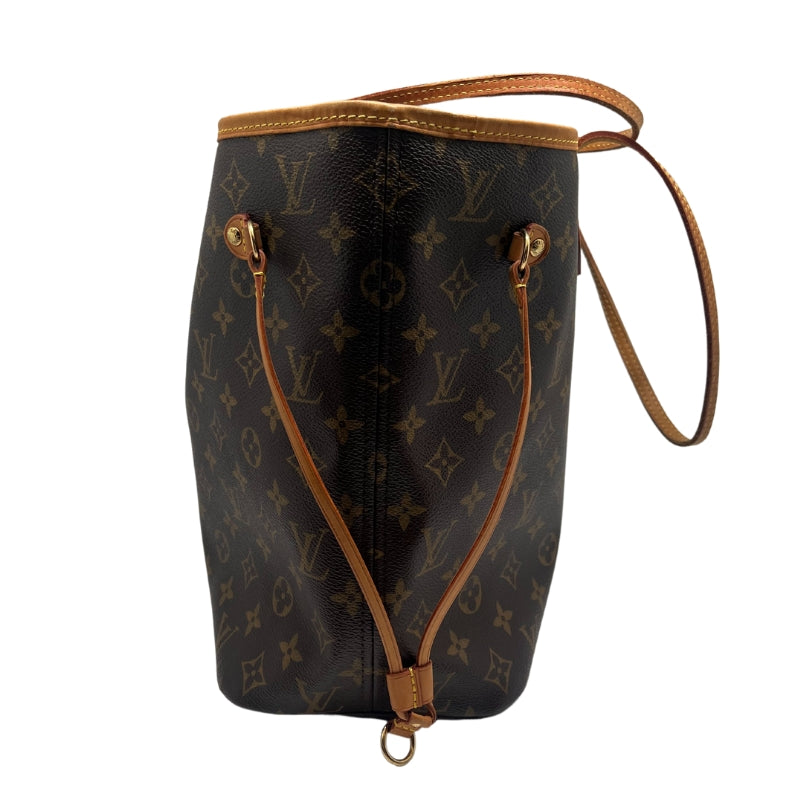 Louis Vuitton Neverfull  Monogram Canvas Exterior   Gold Toned Hardware  Two Exterior Shoulder Straps  Exterior Leather Strap Detailing  Small Buckle Closure  Brown Fabric Interior   Singler Interior Side Flat Pocket with Zip Closure