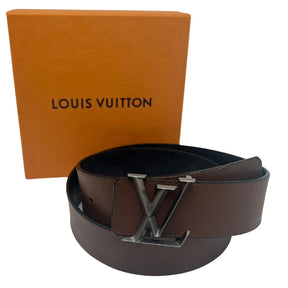 Front View: Reversible-Brown Side: LV Pyramide Buckle, Calf Leather. 
