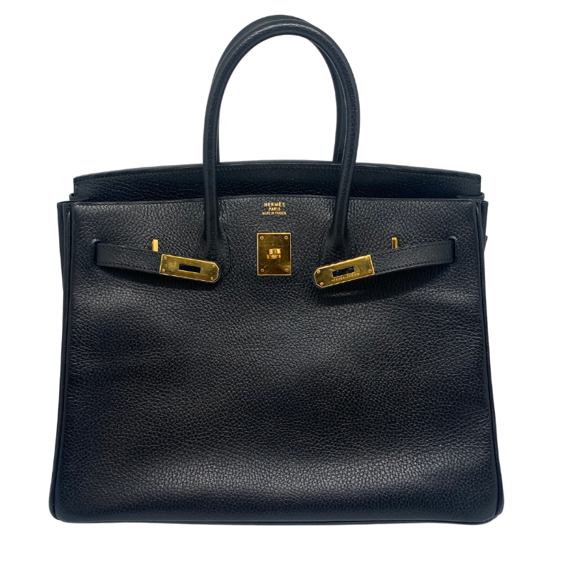 Hermès Ardennes Birkin 35, 35cm Birkin, Top Handle Bag, Noir Ardennes Leather, Gold-tone Hardware, Rolled Handles, Leather Lining, Dual Interior Pockets, Turn-lock Closure, Protective Feet At Base, condition excellent