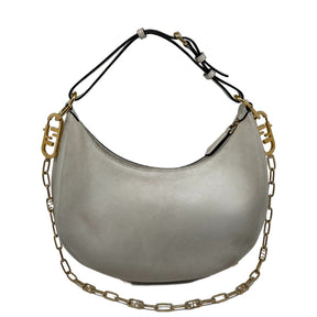 Fendi Fendigraphy Small Bag  White Leather Shoulder Bag  Gold Toned Hardware  Removeable Logo Chain   Vintage Fendi Lettering   Adjustable & Removable Shoulder Strap   Hooks Included For Crossbody Strap Attachment   Zip Top Closure   Fabric Lined Interior 