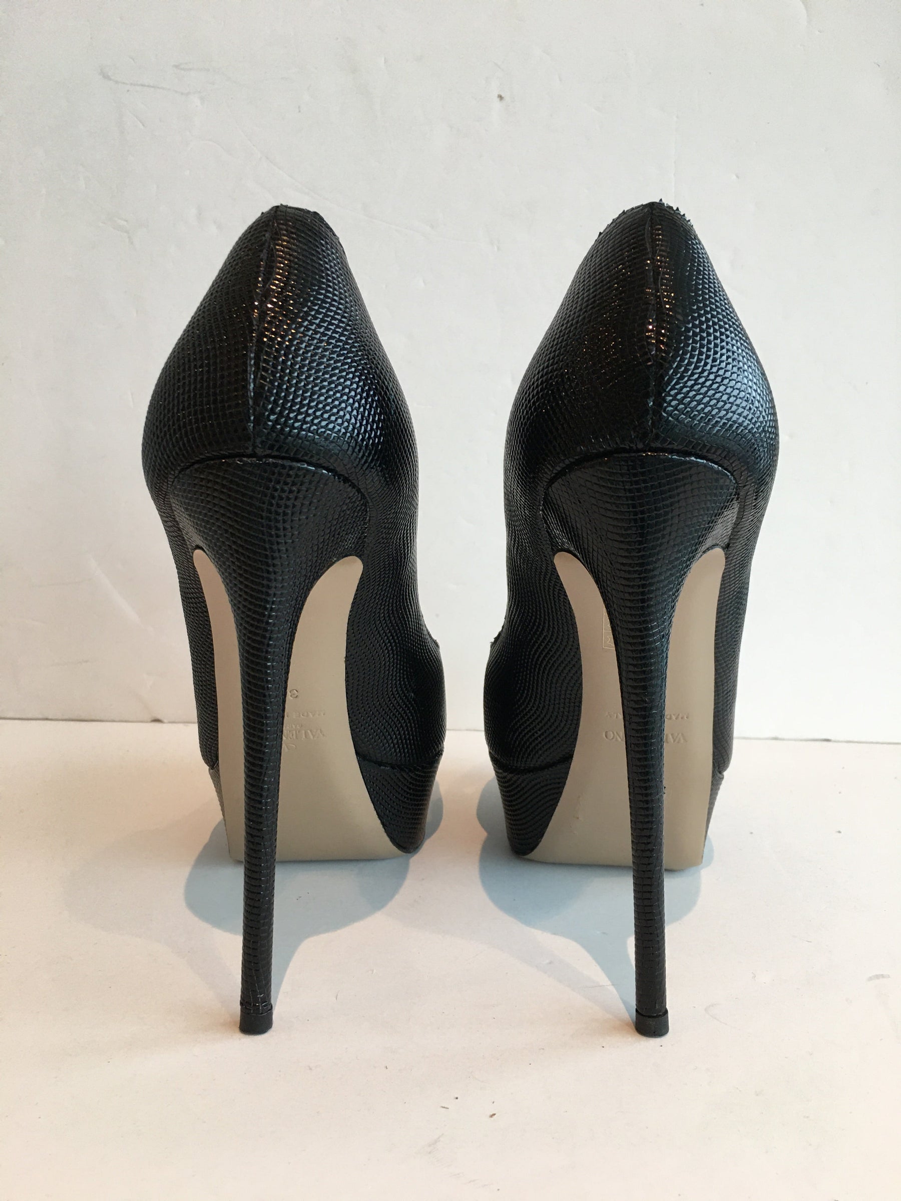 Valentino Texture Black Peep Toe Platform Stiletto Heels Back High Heels