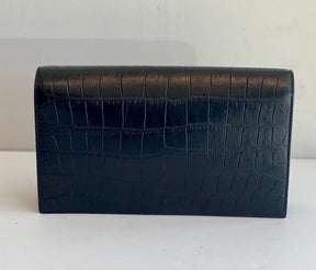 Saint Laurent Monogram Kate Black Croc Clutch Grained Leather
