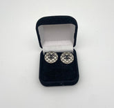 Designer Button Earrings- Pewter & Black Quilted CC