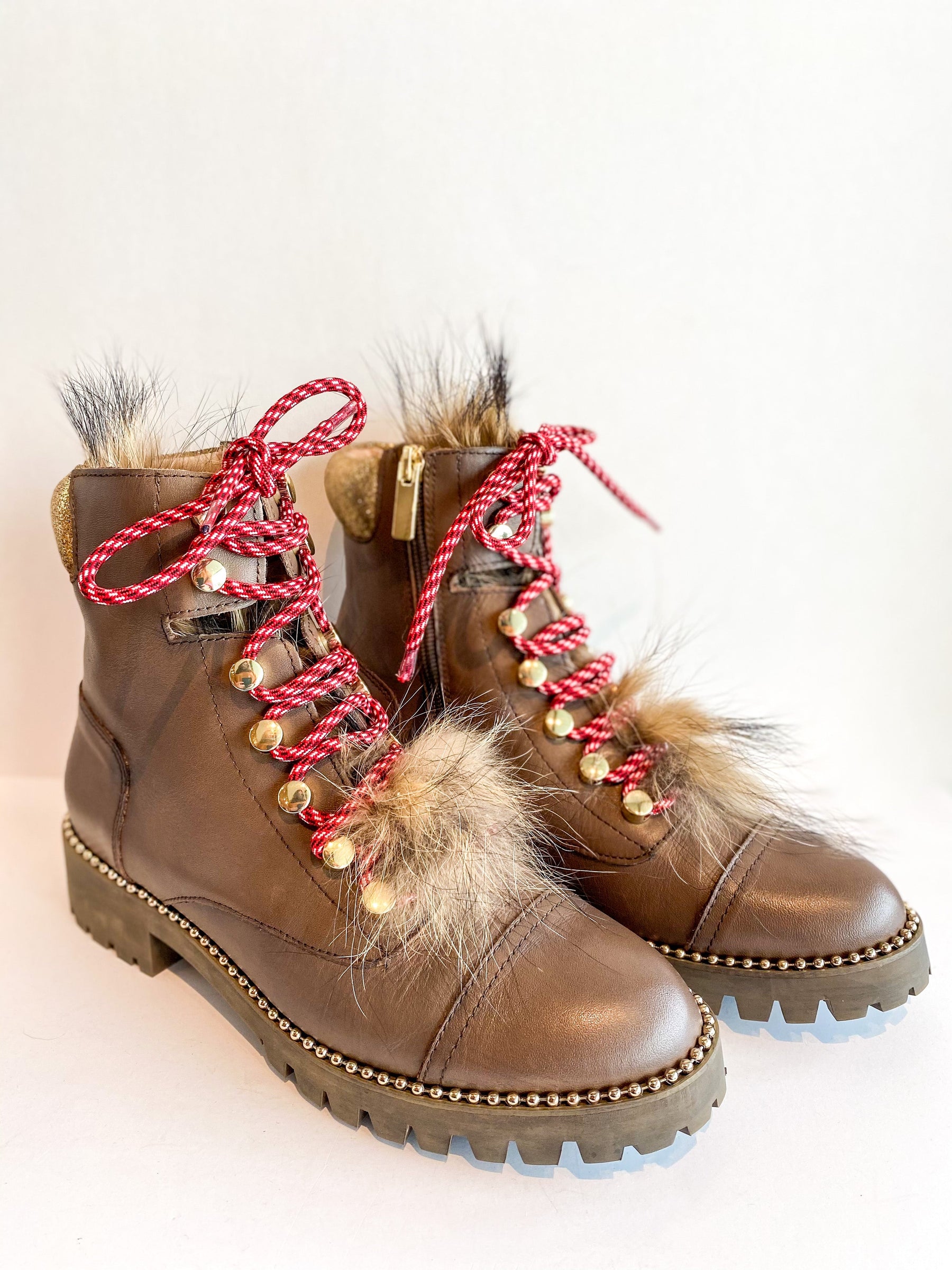 Cecelia Fur Trekker Boot Brown Red