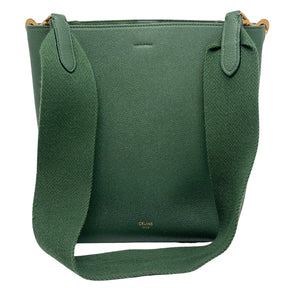 Celine Small Seau Sangle Bucket Bag Front Green Grained Leather Gold-tone Hardware