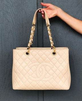 Chanel Caviar Leather Grand Shopping Tote Beige