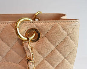 Chanel Caviar Leather Grand Shopping Tote Beige Hardware Detail