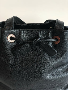 Chanel Caviar Leather Bucket Bag Black Interlock CC Logo
