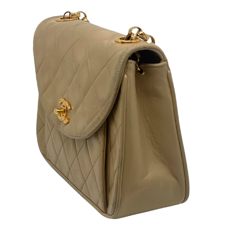 Chanel Vintage Lambskin Shoulder Bag Camel Leather Gold-tone Hardware Side