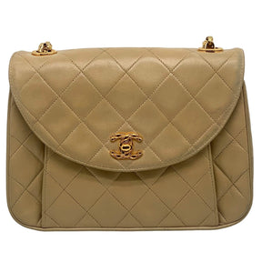 Chanel Vintage Lambskin Shoulder Bag Camel Leather Gold-tone Hardware