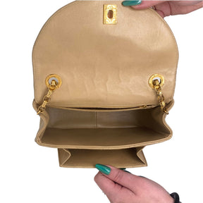 Chanel Vintage Lambskin Shoulder Bag Camel Leather Gold-tone Hardware Interior