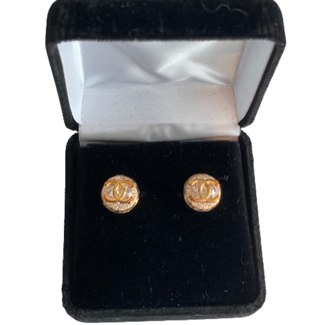 Designer Button Earrings - Gold Textured CC