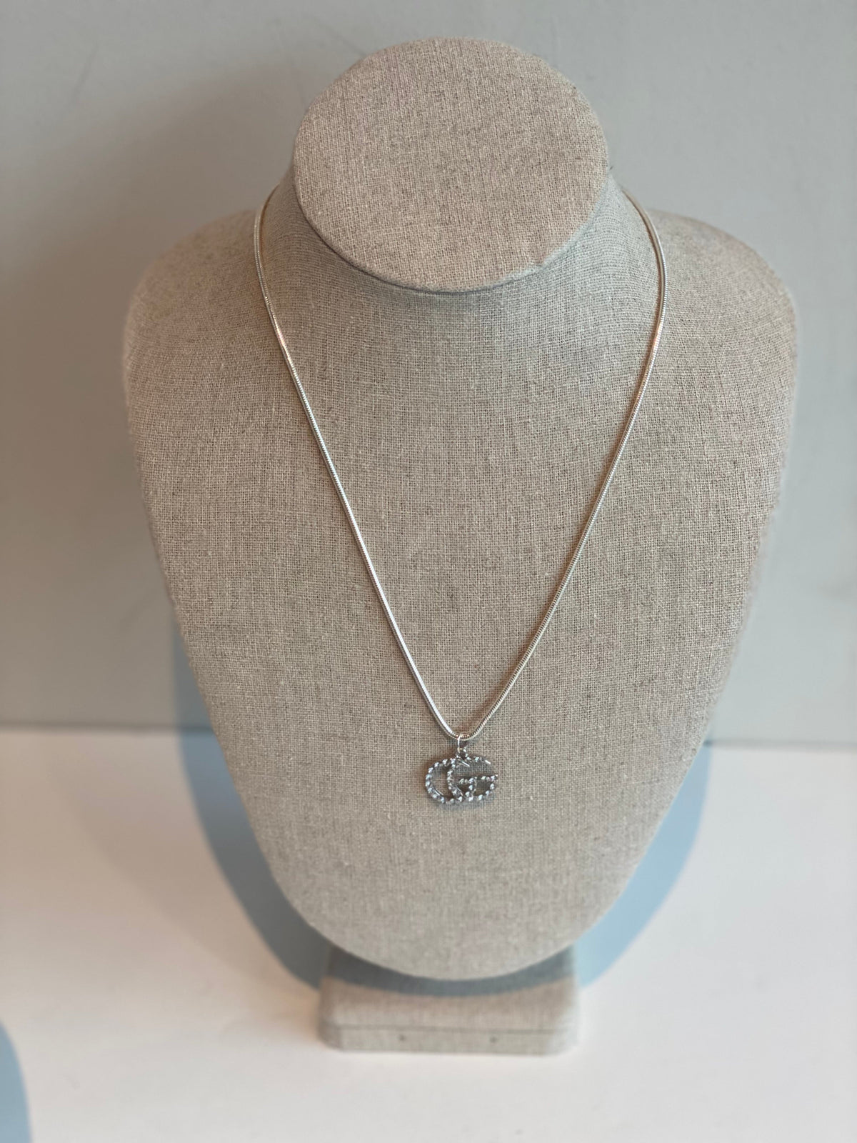 Designer Button Repurposed Necklace Silver-tone Crystal Detail