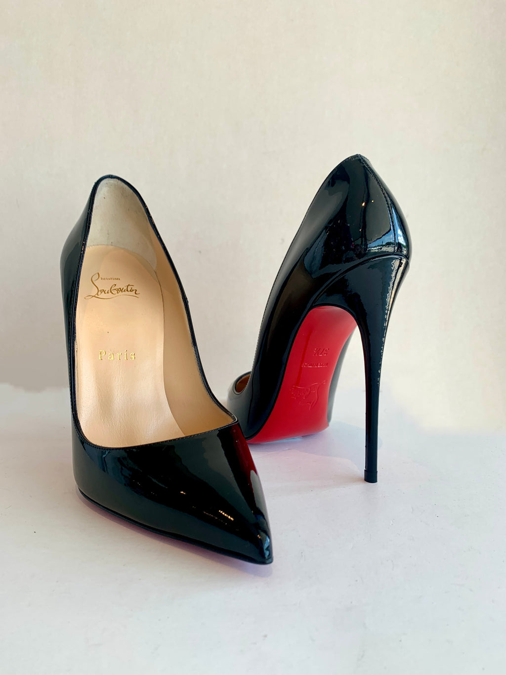 Christian Louboutin 'So Kate' 120mm stripped patent leather pumps