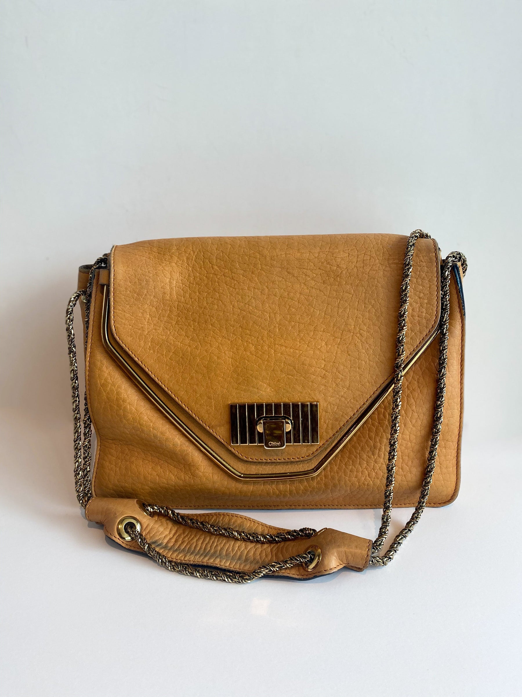 Chloe Sally Bag Flap Handbag Tan Leather
