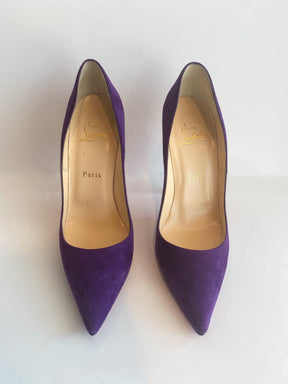 Christian Louboutin So Kate Suede Heels Violet Purple Front of Shoes