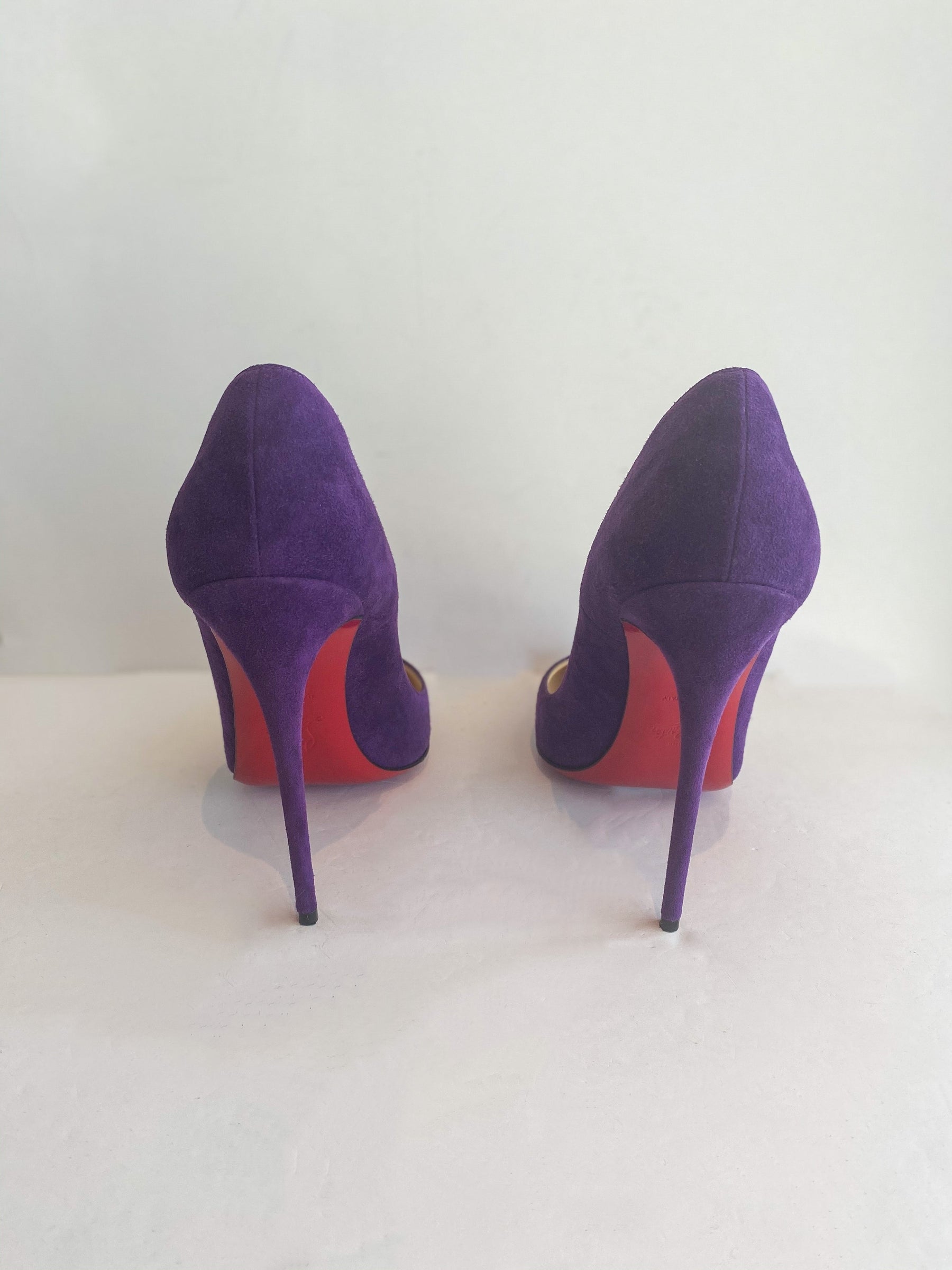 Christian Louboutin So Kate Suede Heels Violet Purple Side of Shoes