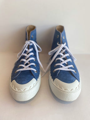 Chloe Suede High Top Sneaker Blue Front of Shoes