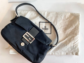 Fendi Baguette Shoulder Bag Black Front of Bag with Dustbag