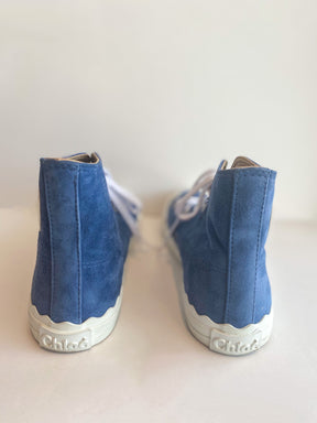Chloe Suede High Top Sneaker Blue Back of Shoes
