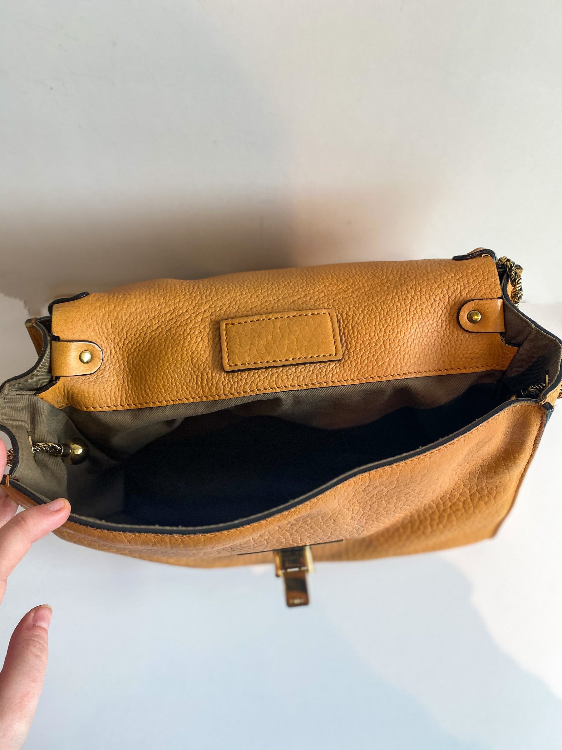 Chloe Sally Bag Flap Handbag Tan Leather Front Flap Interior