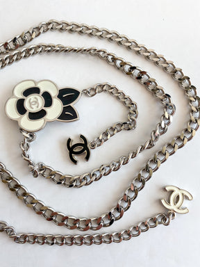 Chanel Chain Belt Silver Flower Details