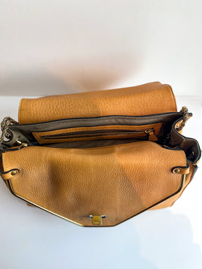 Chloe Sally Bag Flap Handbag Tan Leather Back Flap Interior Pocket