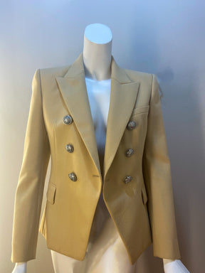 balmain double-breasted wool blazer front of blazer silver buttons two flap pockets
