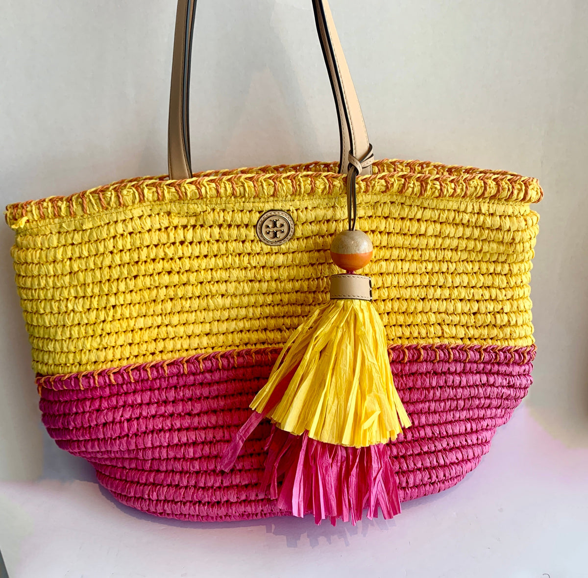 Tory Burch Colorblock Straw Basket Tote