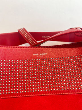Saint Laurent Reversible Red Tote Bag Leather Suede Studded