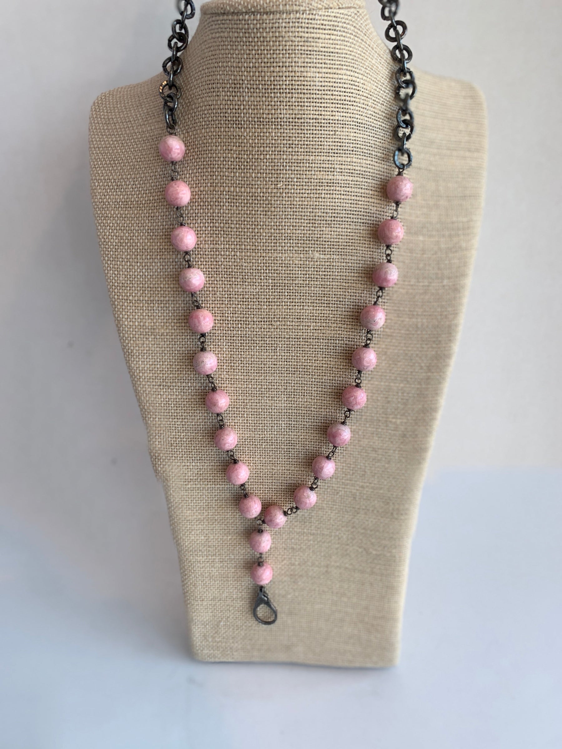 The Woods Pink Beaded Necklace with Pave Diamond Clip