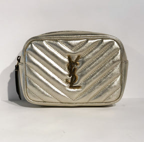 Saint Laurent Metallic Matelasse Belt Bag Silver Front of BAg