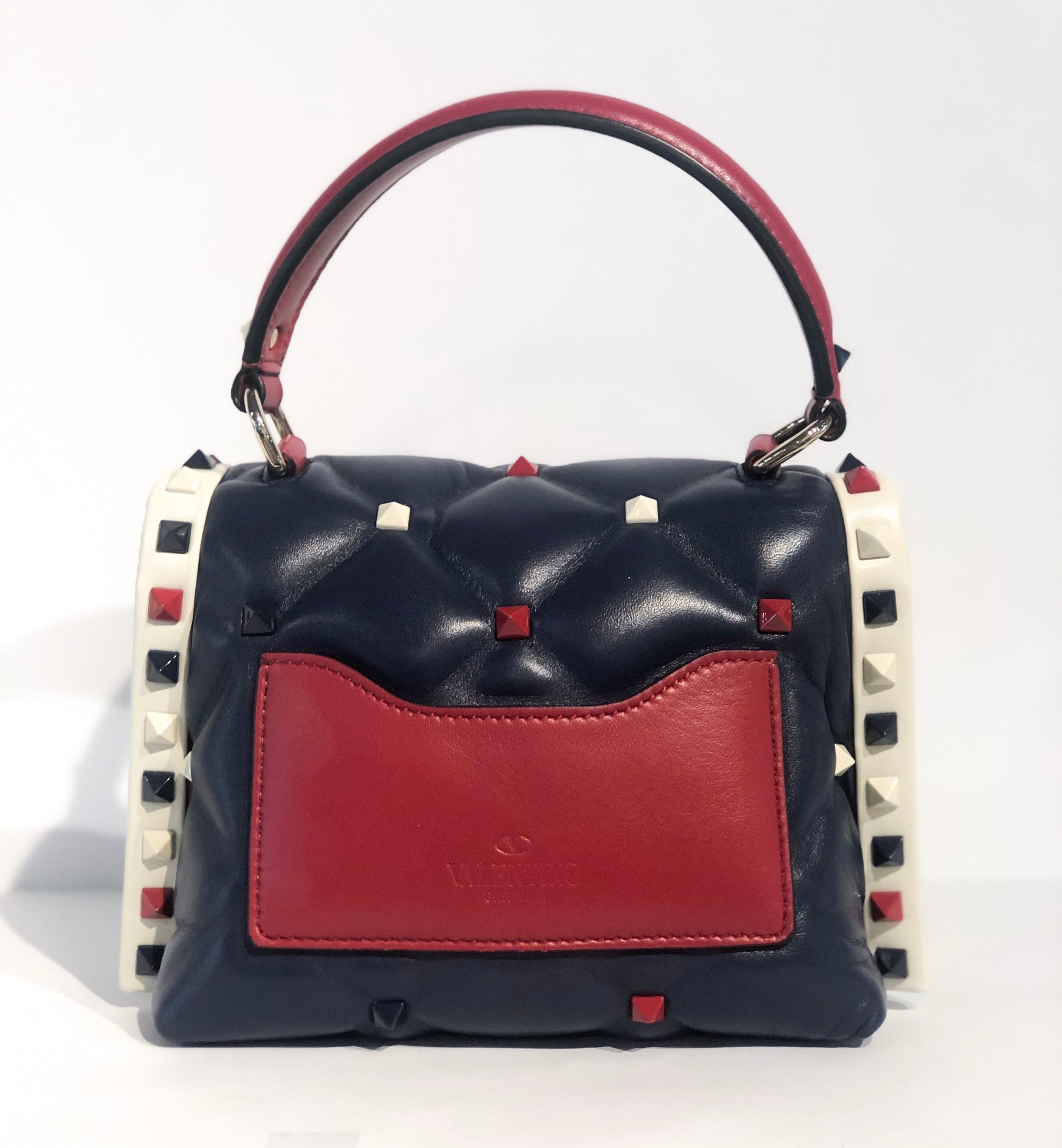 Valentino Navy Candy Stud Bag Back of Bag featuring Back Pocket