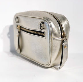Saint Laurent Metallic Matelasse Belt Bag Silver Back of Bag Back Zipper Pocket