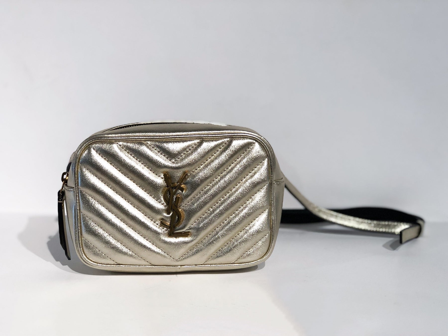 Saint Laurent Metallic Matelasse Belt Bag Silver Front of Bag